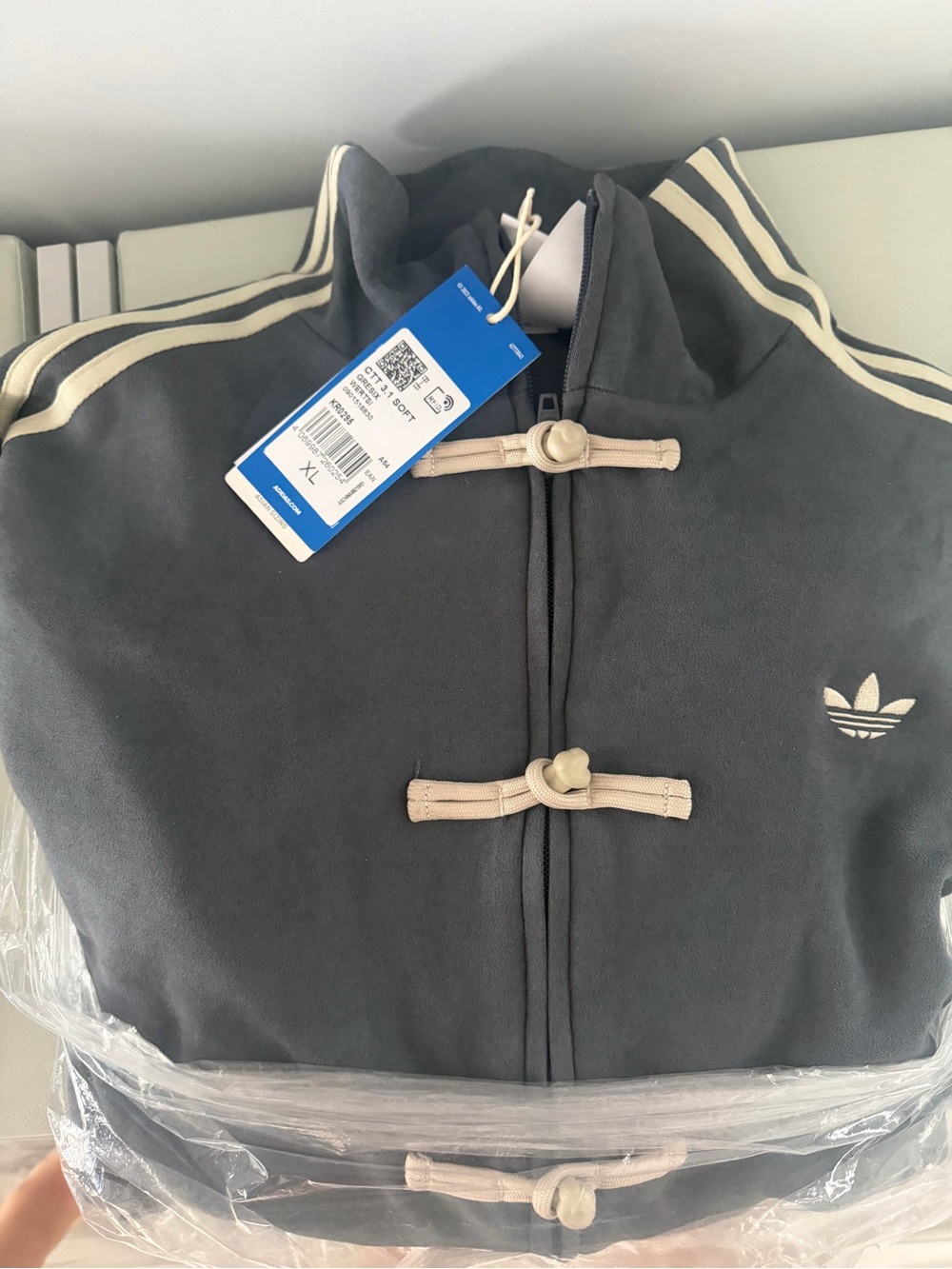 adidas Kids Charcoal Gray Trefoil Track Jacket with Cream Accents